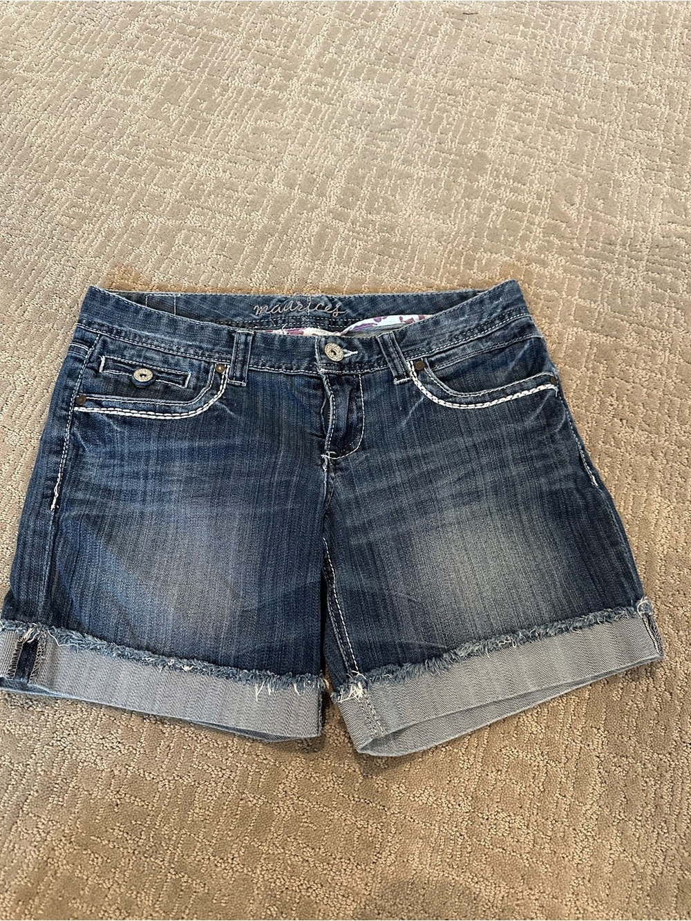 Maurices Dark Blue Cuffed Denim Shorts